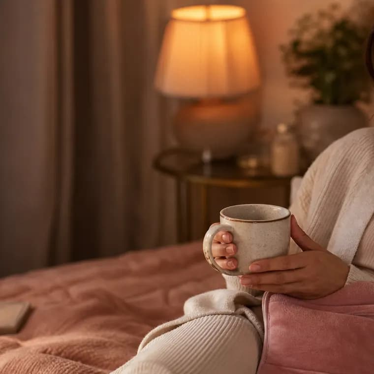 Close warm daily calm moment with soft drink and comfort care