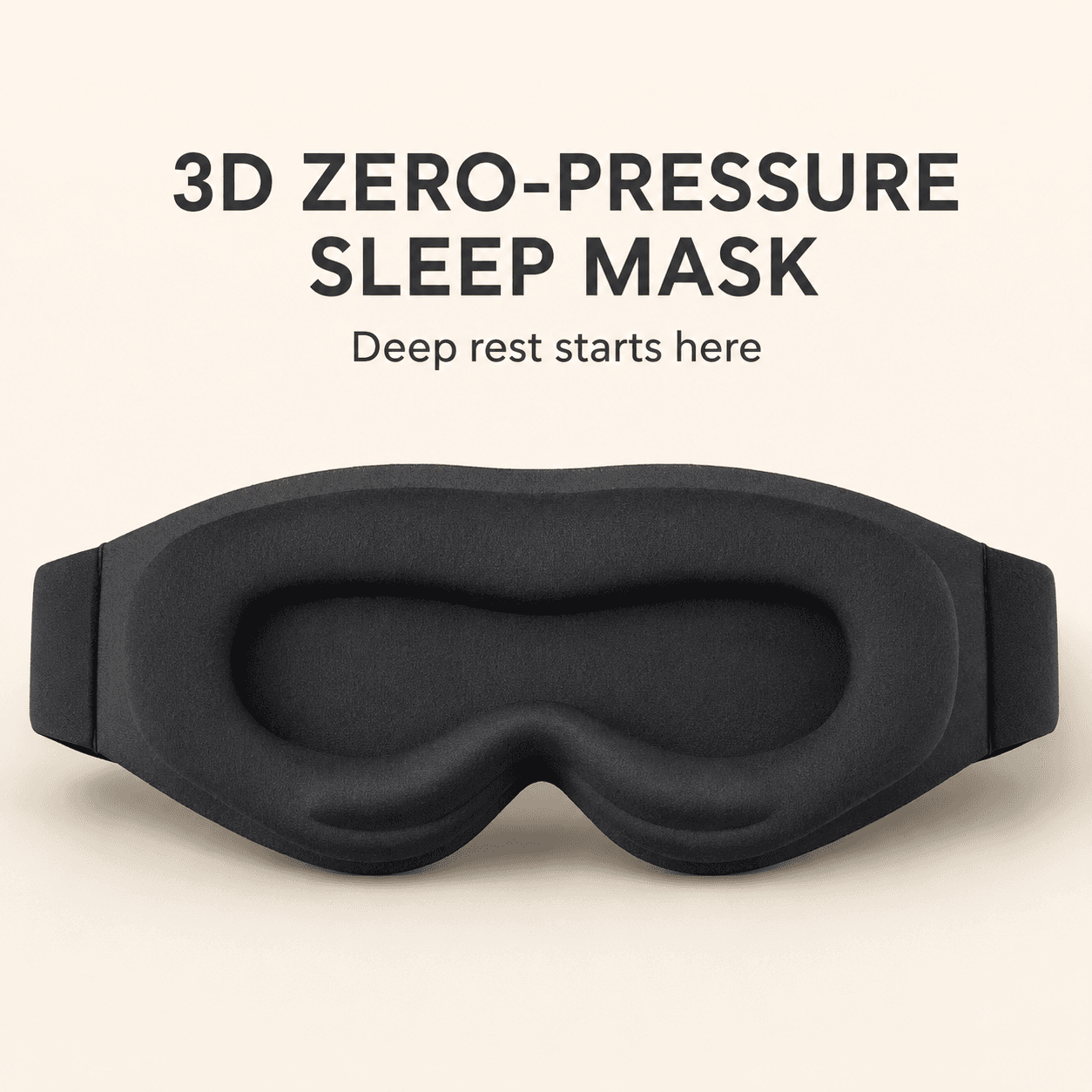 Black 3D zero-pressure memory foam sleep mask with adjustable strap