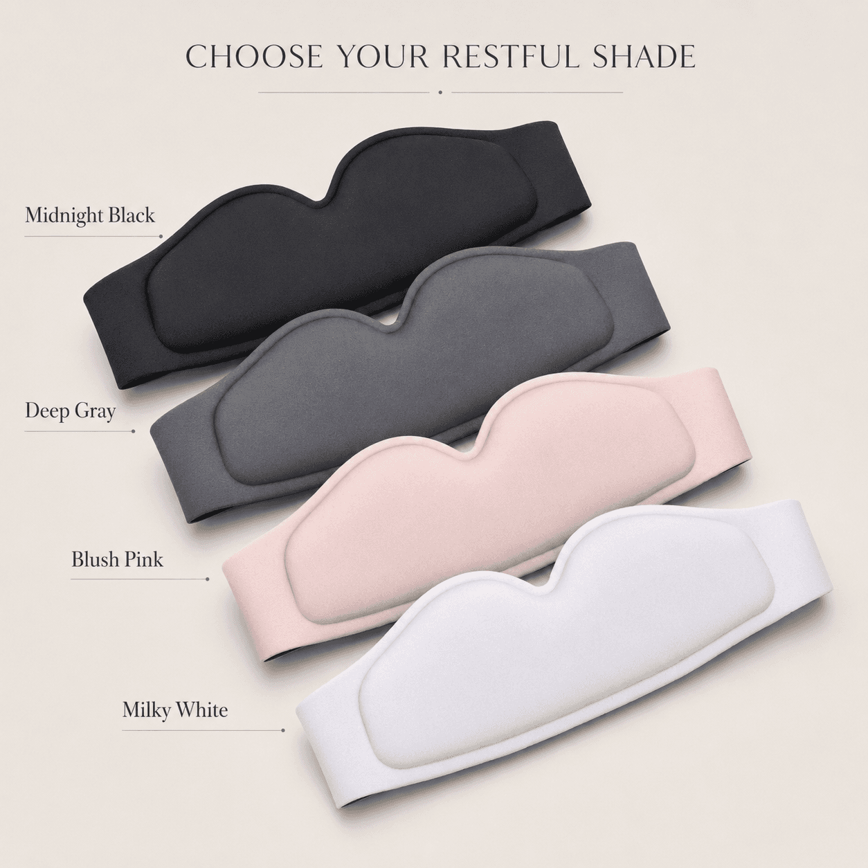 3D memory foam sleep mask available in black gray pink and white