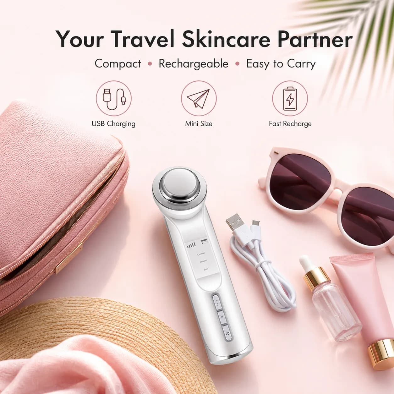 KD9960 Facial Beauty Device travel skincare partner with USB cable