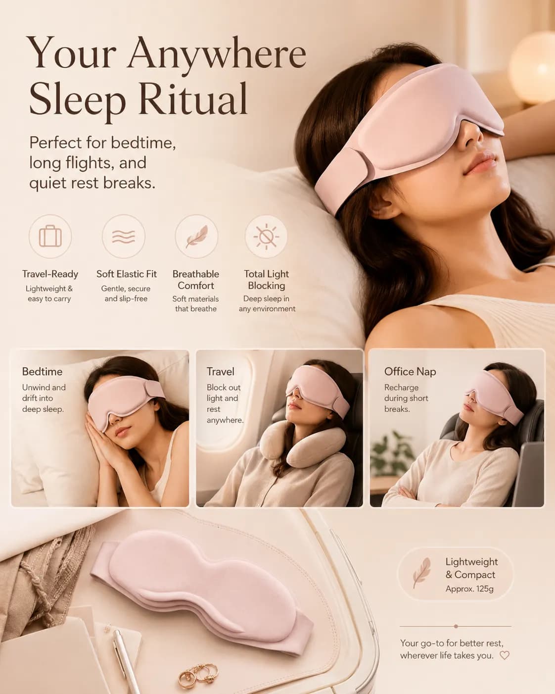3D sleep mask for bedtime, travel and office nap routines